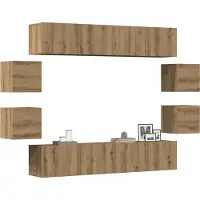 vidaXL "Rabatt" 8-tlg. TV-Schrank-Set - Hängend Wohnwand Modern - Wandmontage Artisan-Eiche Holzwerkstoff - TV-Schränke CC12260