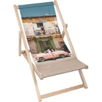 Dreamroots Liegestuhl klappbar Holz bis zu 130 kg, Sonnenliege klappbar mit 3-stufiger Neigungsregulierung der Rückenlehne, Vintage Pink Car