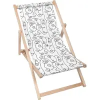 Dreamroots Liegestuhl klappbar Holz, Buchenholz bis zu 130kg,Sonnenliege klappbar mit 3-stufiger Neigungsregulierung der Rückenlehne,AbstractFaceWhite
