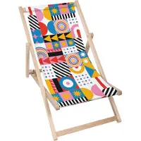 Dreamroots Liegestuhl klappbar Holz, bis zu 130 kg, Sonnenliege klappbar mit 3-stufiger Neigungsregulierung der Rückenlehne, Geometric Mosaic