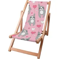 Dreamroots Kinder Liegestuhl klappbar Holz, bis zu 130 kg, Sonnenliege klappbar mit 3-stufiger Neigungsregulierung der Rückenlehne, Sloth Heart Ballon