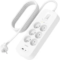 Belkin , 6-fach Überspannungsschutz-Steckdosenleiste mit USB und USB-C, Weiß