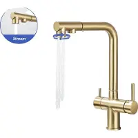 OEM Küchenarmatur, Dual-Handle, Warm- und Kaltwasser, Gebürstetes Gold
