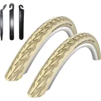 Schwalbe 2 x Delta Cruiser Plus Fahrradreifen Decke in Creme mit Reflex 37-590 (26 x 1 3/8) inkl. Reifenheber