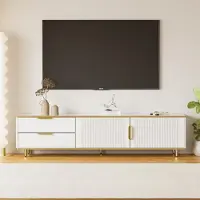 Sweiko TV-Schrank, niedriger Teller mit geschnitzter Textur, goldenen Griffen und Füßen, Wohnzimmermöbel mit Marmorstruktur