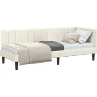 Syfax Eckbettgestell mit Kopfteil Creme 80 cm x 200 cm Samt