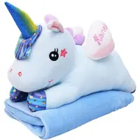Lean Toys Plush Unicorn Cuddly Toy with Blanket 160x110cm Blue 55cm
