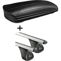 VDP Dachbox VDPMAA320 320Ltr abschließbar schwarz matt + Alu Dachträger Aurilis kompatibel mit für Fiat 500 L (5Türer) ab 2012