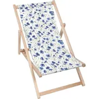 Dreamroots Liegestuhl klappbar Holz, Buchenholz bis zu 130 kg, Sonnenliege klappbar mit 3-stufiger Neigungsregulierung der Rückenlehne, Cornflowers