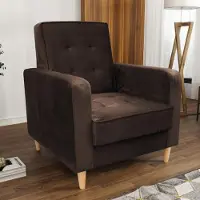 Beautysofa Sessel aus Velourstoff Bamako Loungesessel mit Holzbeine Polstersessel für Wohnzimmer, Stoff: kronos 06 - braun