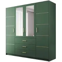 Beautysofa Kleiderschrank BALI D4 – 200 cm – 4 Türen, Spiegel & 3 Schubladen – (Grün)