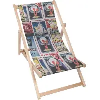 Dreamroots Liegestuhl klappbar Holz, Buchenholz bis zu 130 kg, Sonnenliege klappbar mit 3-stufiger Neigungsregulierung der Rückenlehne, Retro Posters