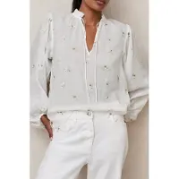 Reiss Embroided Top Ivory Größe: 10 | Longsleeves Outlet | Damen | Weiß