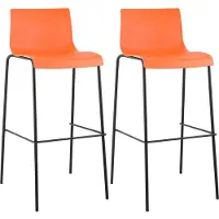 DELUKE 2er Set Barhocker TENAR - Kunststoff Orange 43x48x100 cm Schwarz | Barstuhl Mit Lehne Tresenhocker Tresenstuhl Kneipenhocker Kneipenstuhl