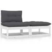 vidaXL 2-tlg. Garten-Lounge-Set mit Kissen Weiß Kiefer Massivholz