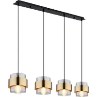 Globo Lighting Hängeleuchte Metall schwarz matt, Glas, Messingring, Kabel PVC schwarz, Höhe kürzbar, LxBxH: 1100x180x1200mm, exkl. 4x E27 60W 230V