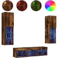 vidaXL "Winter Sale"5-tlg. Wohnwand mit LED-Beleuchtung Räuchereiche Holzwerkstoff - TV-Schränke - clorisNeu1553449