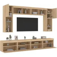 vidaXL "2024"Modernen 8-tlg. TV-Wohnwand mit LED-Leuchten Sonoma-Eiche TV-Schränke Design577504