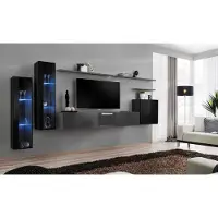 AEA Wohnzimmer Holz Komplett Grau TV-Ständer Design 3x Wandschrank Luxus Wohnwand