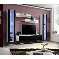 AEA Wohnwand Luxus Set 5tlg. Wohnzimmer rtv Hänge Vitrine Moderne TV-Ständer Schwarz