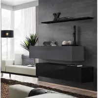 AEA Wohnwand Wohnzimmer Schrankwand Modern Schwarz Holz Schrank Wand Regal