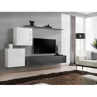 AEA Wohnwand Wohnzimmer Set Grau Sideboard Wandregal 4tlg Set Designer Holz Neu