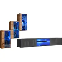 AEA Komplett Designer Modern Wohnwand Wand Regale TV-Ständer 3x Wandschrank