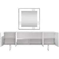 AEA Elegantes weißes Esszimmer Set mit Sideboard und Spiegel aus Holz