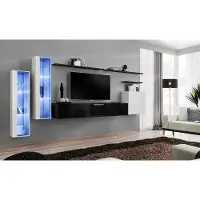 AEA Wohnzimmer Schwarz Set Wandschrank Vitrine Luxus Wohnwände TV-Ständer Design Neu
