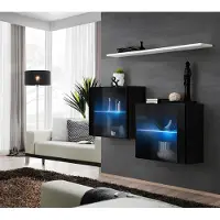 AEA Schwarz Wandschrank Komplett Wohnwand Wand Regal Modern Designer Holzmöbel