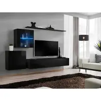 AEA Luxus Schwarz Wohnwand 2x Wandschrank Wohnmöbel Wohnzimmermöbel