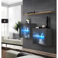 AEA Wohnzimmer Set Designer Wohnwand Grau 130 cm Einrichtung Luxus Wand Regal