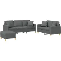 vidaXL 3-tlg. Sofagarnitur mit Kissen Dunkelgrau Stoff