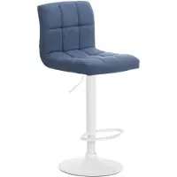DELUKE Barhocker MADRID - Blau, Stoff, Weiß | Barhocker mit Lehne Barstuhl Tresenhocker Tresenstuhl Kneipenhocker Kneipenstuhl