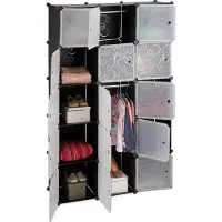 Relaxdays Regalsystem Kleiderschrank mit 11 Fächern, Garderobe mit 2 Kleiderstangen, DIY Kunststoff Steckregal, schwarz