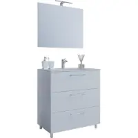 VCM 3-tlg. Waschplatz Waschtisch | Waschbecken Unterschrank Breite 60 cm | Badmöbel Set stehend mit drei Schubladen Spiegel | Badinos
