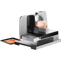 Unold Allesschneider Metall Plus 78826 – elektrischer Brotschneider, 100W, Edelstahlmesser Ø17 cm, stufenlose Schnittstärke 0–23 mm, Auffangschale
