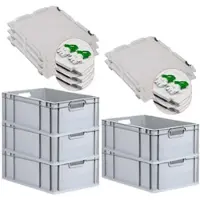 Proregal SuperSparSet 5x Eurobox NextGen Economy mit Scharnierdeckel & grünen Verschlüssen, Griffe offen, HxBxT 22x40x60cm, 44L, Eurobehälter, Box
