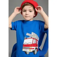 Kidsworld T-Shirt "Cooles Shirt mit Feuerwehr Folienprint" für Jungen, Kurzarm, mit Glitterdruck, Basic Passform