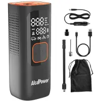 Alcapower - Tragbarer Mini-Auto- und Fahrradkompressor 160 PSI 3 in 1 - Kompressor, PowerBank und Taschenlampe