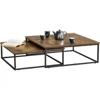 En.casa Couchtischset Haninge 2er Set Sofatische Wohnzimmertische 2-tlg. Stahlgestell Dunkler Holzton