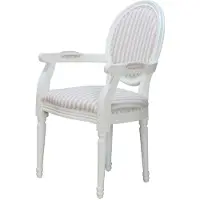 Ebuy24 Rokoko/Amaretta Esszimmerstuhl mit Armlehne antik weiss, Stoff beige gestreift.
