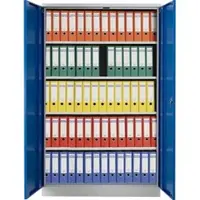 Proregal Stahlschrank BEE mit 4 lackierten Fachböden | HxBxT 195x120x50cm | Lichtgrau-Enzianblau | Werkstattschrank Werkzeugschrank Aktenschrank