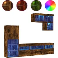 vidaXL 6-tlg. Wohnwand mit LED-Beleuchtung Räuchereiche Holzwerkstoff