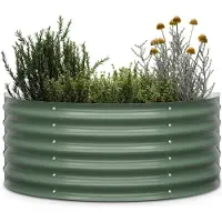 Blumfeldt High Grow Half Circle Hochbeet - Ergonomisches 200-l-Hochbeet aus Metall für den Garten, Rostfreier Galvalume-Stahl, 43 cm Höhe, Einfache Montage, Frostsicher, Dunkles Moosgrün