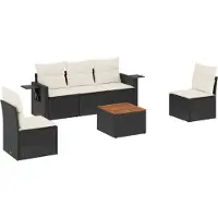 vidaXL 6-tlg. Garten-Sofagarnitur mit Kissen Schwarz Poly Rattan