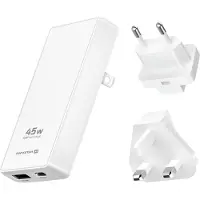 Swissten , 45W GaN Ladegerät USB-C / USB EU UK US Steckdosenadapter, Weiß