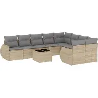vidaXL 10-tlg. Garten-Sofagarnitur mit Kissen Beige Poly Rattan