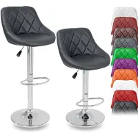 Tresko Barhocker BH-005, drehbar mit Lehne, 60-80cm Sitzhöhe, Kunstleder, grau, 2 Stück