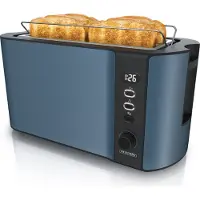 Arendo Toaster 4 Scheiben, Langschlitztoaster, Langschlitz, Edelstahl, 1500W, Display mit Restzeitanzeige, Brötchenaufsatz, Defrost Funktion, Wärmeisolierendes Gehäuse, Blau